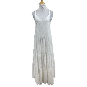 Splendid Dress Womens XS Extra Small White Wynona Eyelet Lined Tiered VNeck Maxi